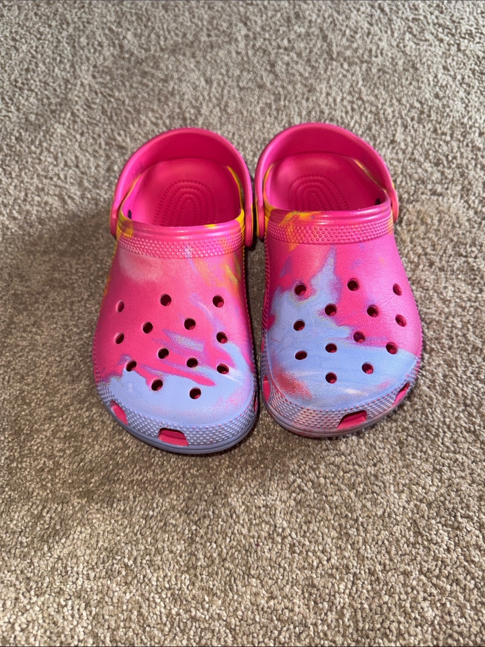 Kids Pink Tie-Dye Crocs